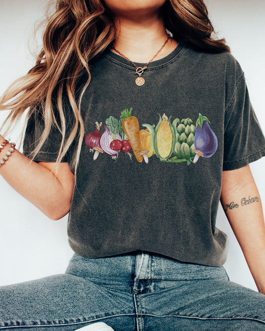 Rainbow Vegetable Comfort Colors Shirt Veggie Tshirt Mushroom Shirt Farm Shirt Boho Cottage Core Clothes Vegetarian Shirt Vegan Produce Tee
