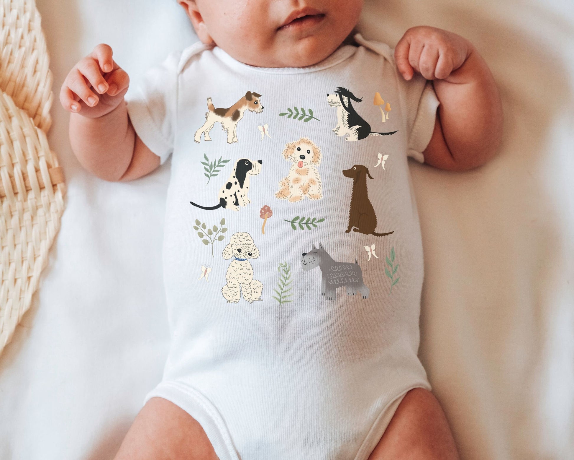 Dog Baby Bodysuit Cottage Core Baby Clothes Mushroom Baby Dog Lover Gift Puppy Shirt for Baby Infant Bodysuit Dog Lover Animal Lover Gift