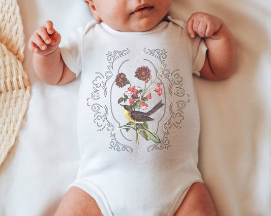Cottagecore Clothes for Baby, Bird Baby Bodysuit, Baby Girl Clothes, Royalcore Baby, Forestcore Cottage Core Clothes Boho Baby Botanical