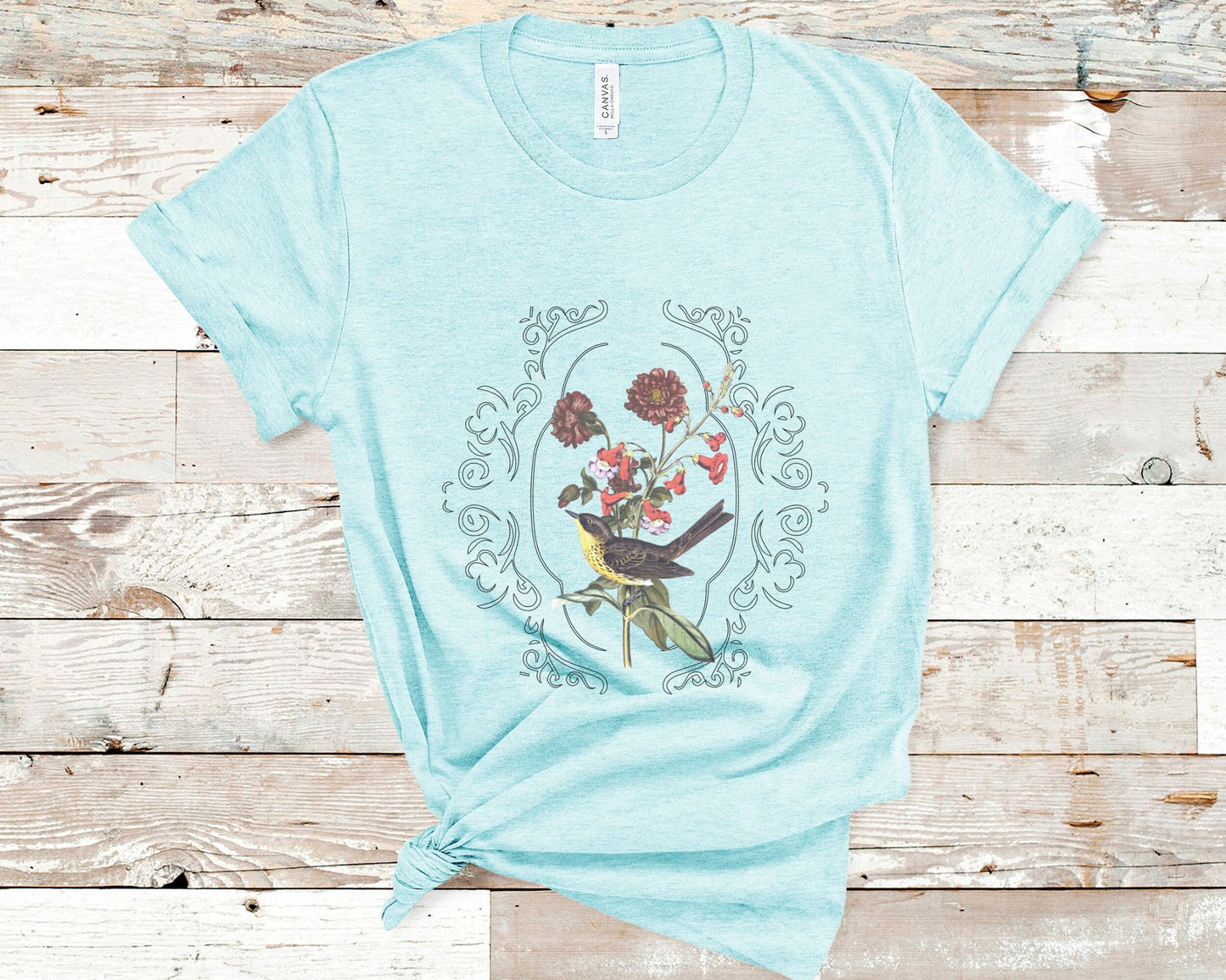 Boho Bird Shirt Wild Flowers Shirt Light Academia Shirt Cottagecore Clothes Cottage Core Shirt Fairycore Shirt Vintage Bird Tshirt