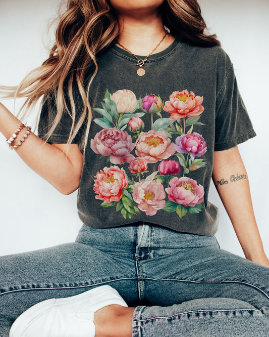 Peony Shirt Comfort Colors® Peonies Tshirt Cottagecore Clothing Cottage Core Botanical Wild Flower Shirt Flower Gardening Shirt Peony Gifts
