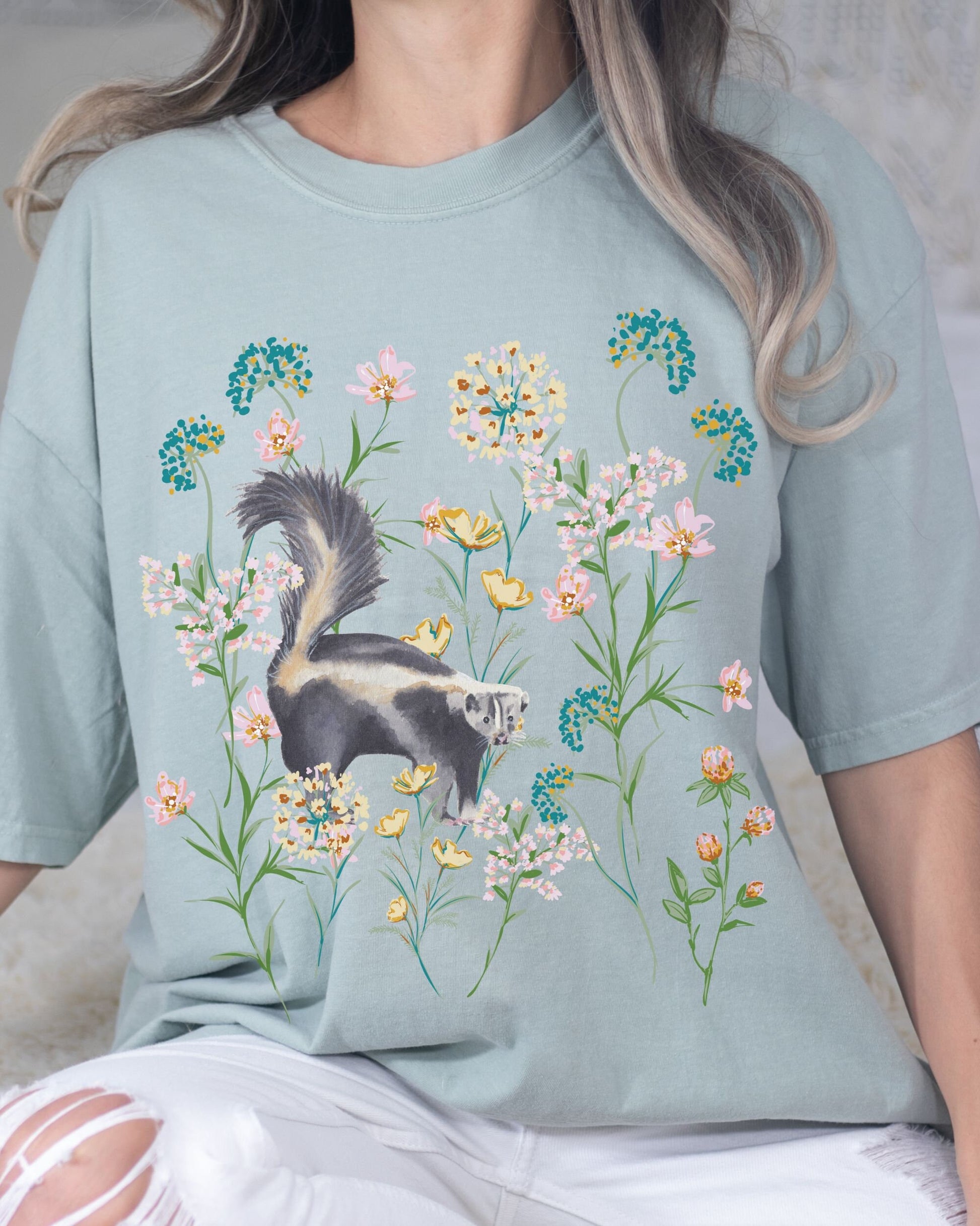 Skunk Shirt Comfort Colors® Wild Flowers Shirt Goblincore Shirt Wild Flower Shirt Cottage Core Shirt Weird Shirts
