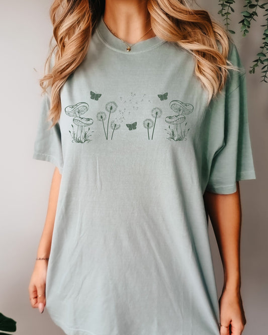 Dandelion Shirt, Mushroom Tshirt, Comfort Colors® Fairycore Shirt, Butterfly Moth Shirt Goth Cottagecore Goblincore Shirt Fairy Grunge Shirt