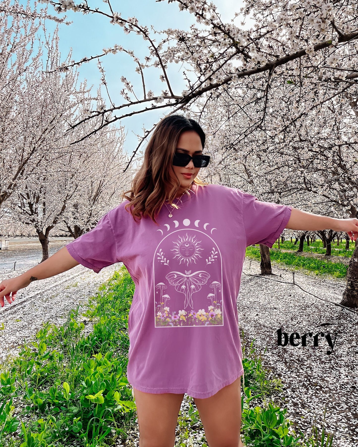 Luna Moth Comfort Colors Tshirt Wild Flowers Shirt Sun and Moon Fairycore Whimsigoth Goblincore Shirt Dark Cottagecore Magic Mushroom Shirt