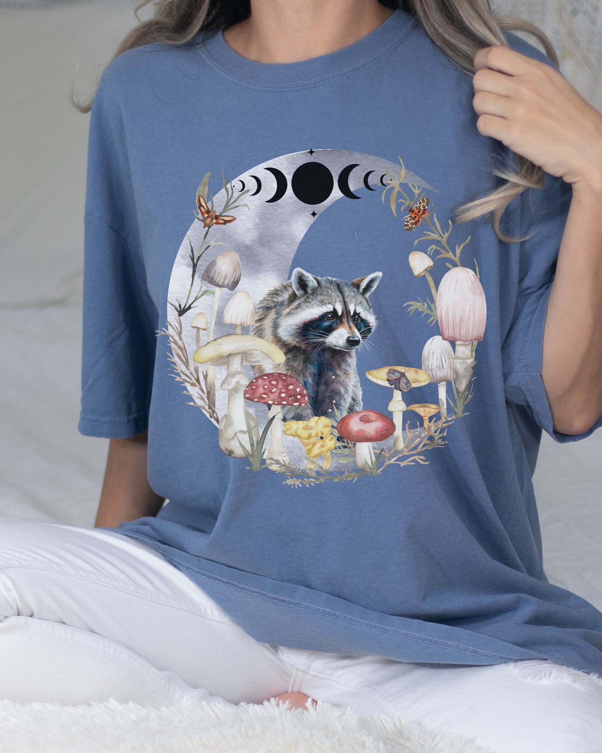 Raccoon Shirt Dark Cottagecore Moth Shirt Mushroom Shirt Moon Phases Goblincore Shirt Forestcore Shirt Cottage Core T Shirt Racoon Shirt