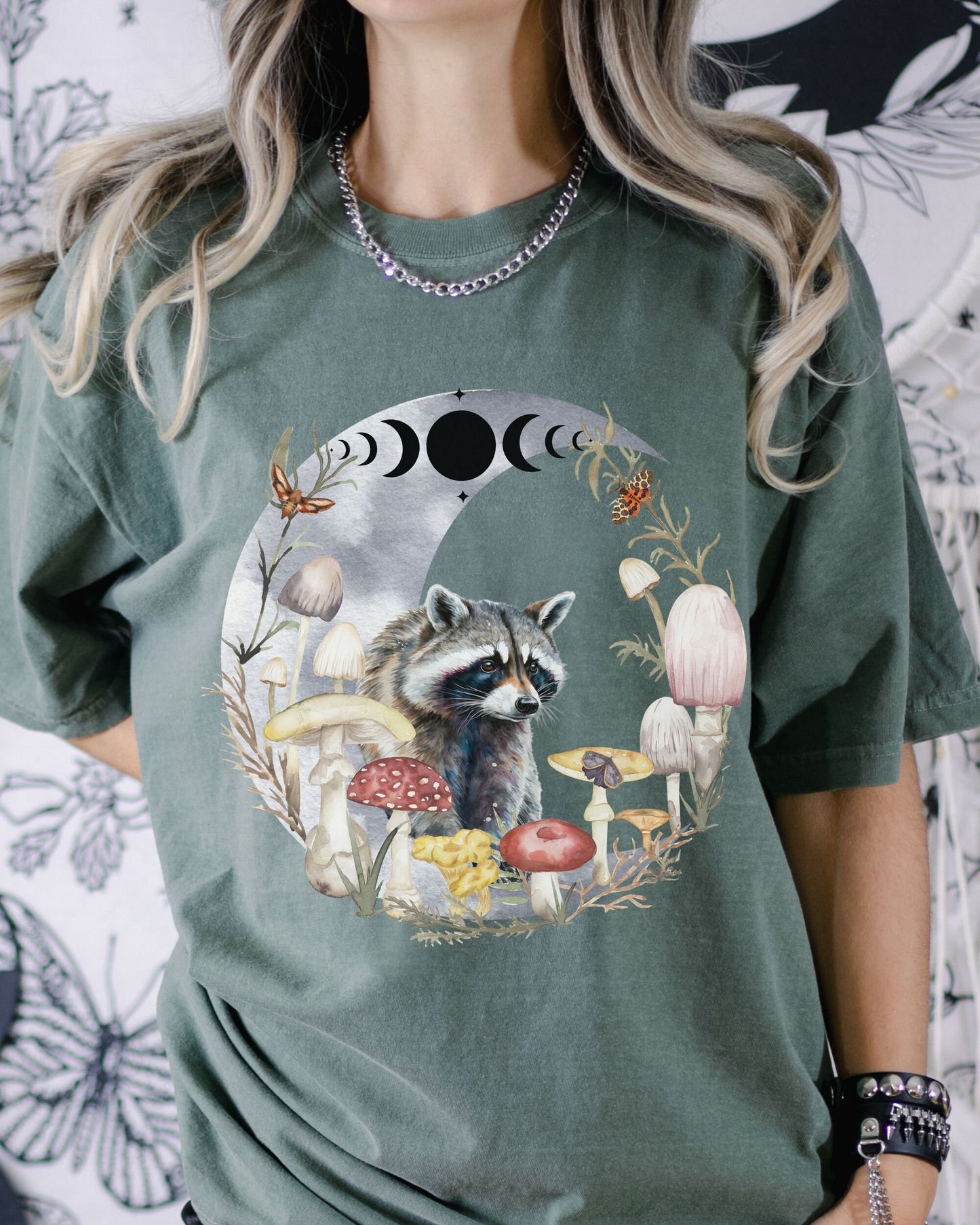 Raccoon Shirt Dark Cottagecore Moth Shirt Mushroom Shirt Moon Phases Goblincore Shirt Forestcore Shirt Cottage Core T Shirt Racoon Shirt