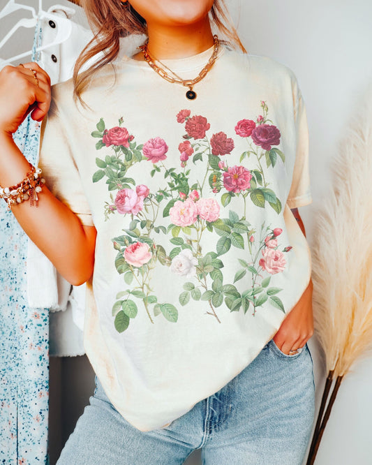 Vintage Rose Shirt Comfort Colors Shirt June Birth Flower Shirt Whimsigoth Botanical Tshirt Cottage Core Shirt June Birth Month Rose Gift