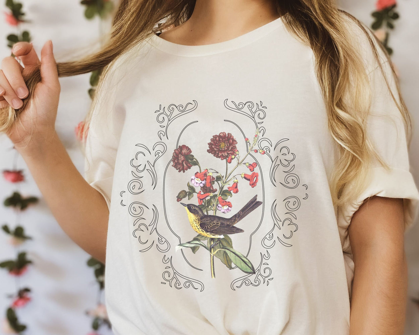 Boho Bird Shirt Wild Flowers Shirt Light Academia Shirt Cottagecore Clothes Cottage Core Shirt Fairycore Shirt Vintage Bird Tshirt