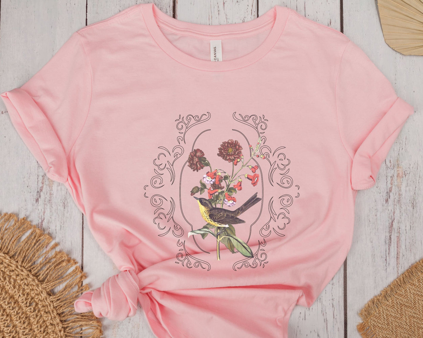 Boho Bird Shirt Wild Flowers Shirt Light Academia Shirt Cottagecore Clothes Cottage Core Shirt Fairycore Shirt Vintage Bird Tshirt