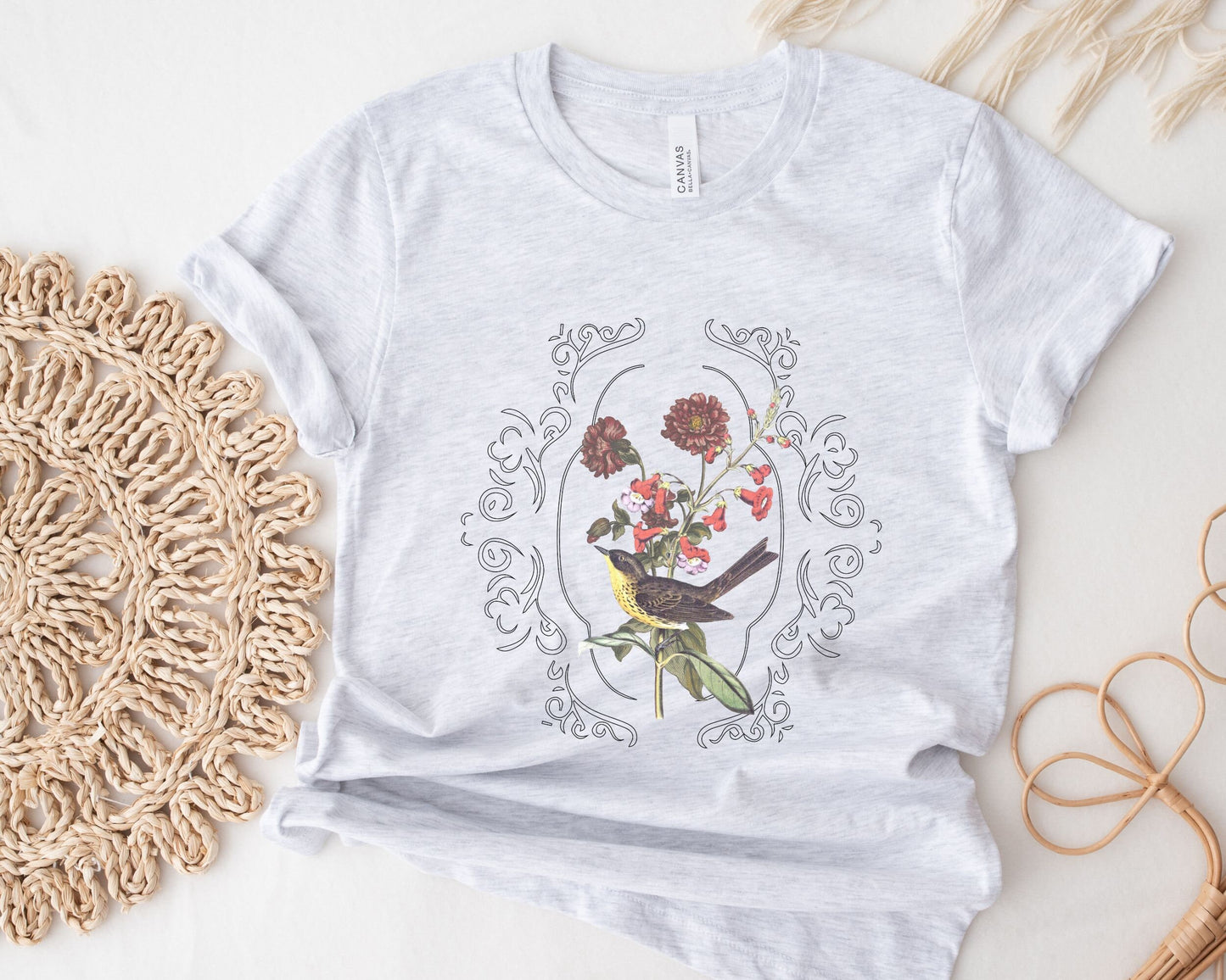 Boho Bird Shirt Wild Flowers Shirt Light Academia Shirt Cottagecore Clothes Cottage Core Shirt Fairycore Shirt Vintage Bird Tshirt