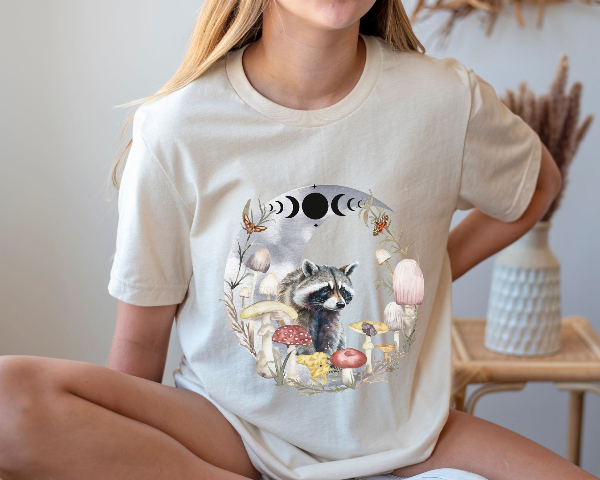 Raccoon Shirt For Kids Mushroom Shirt Goblincore Toddler Dark Cottagecore Shirt Kids Forestcore Shirt Racoon Shirt for Toddler Moon Phases