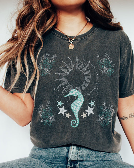 Sun and Moon Starfish Seahorse Comfort Colors® Shirt Oceancore Mermaidcore Ocean Inspired Clothes Mystical Ocean Shirt CrustaceanCore TShirt