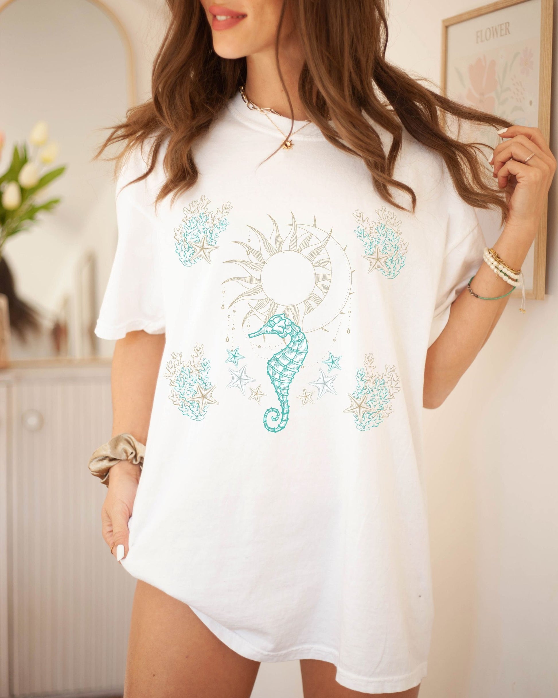 Sun and Moon Starfish Seahorse Comfort Colors® Shirt Oceancore Mermaidcore Ocean Inspired Clothes Mystical Ocean Shirt CrustaceanCore TShirt