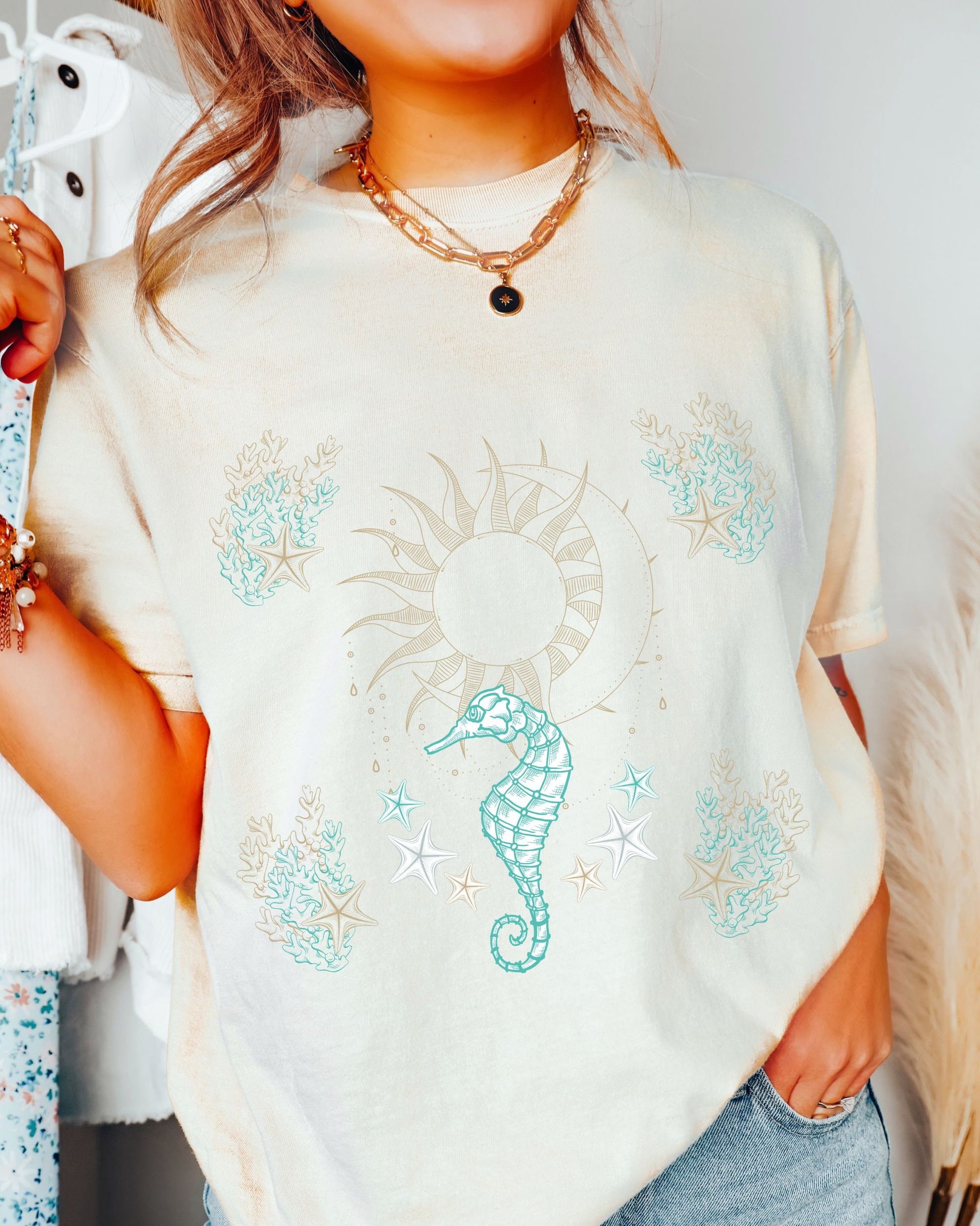 Sun and Moon Starfish Seahorse Comfort Colors® Shirt Oceancore Mermaidcore Ocean Inspired Clothes Mystical Ocean Shirt CrustaceanCore TShirt