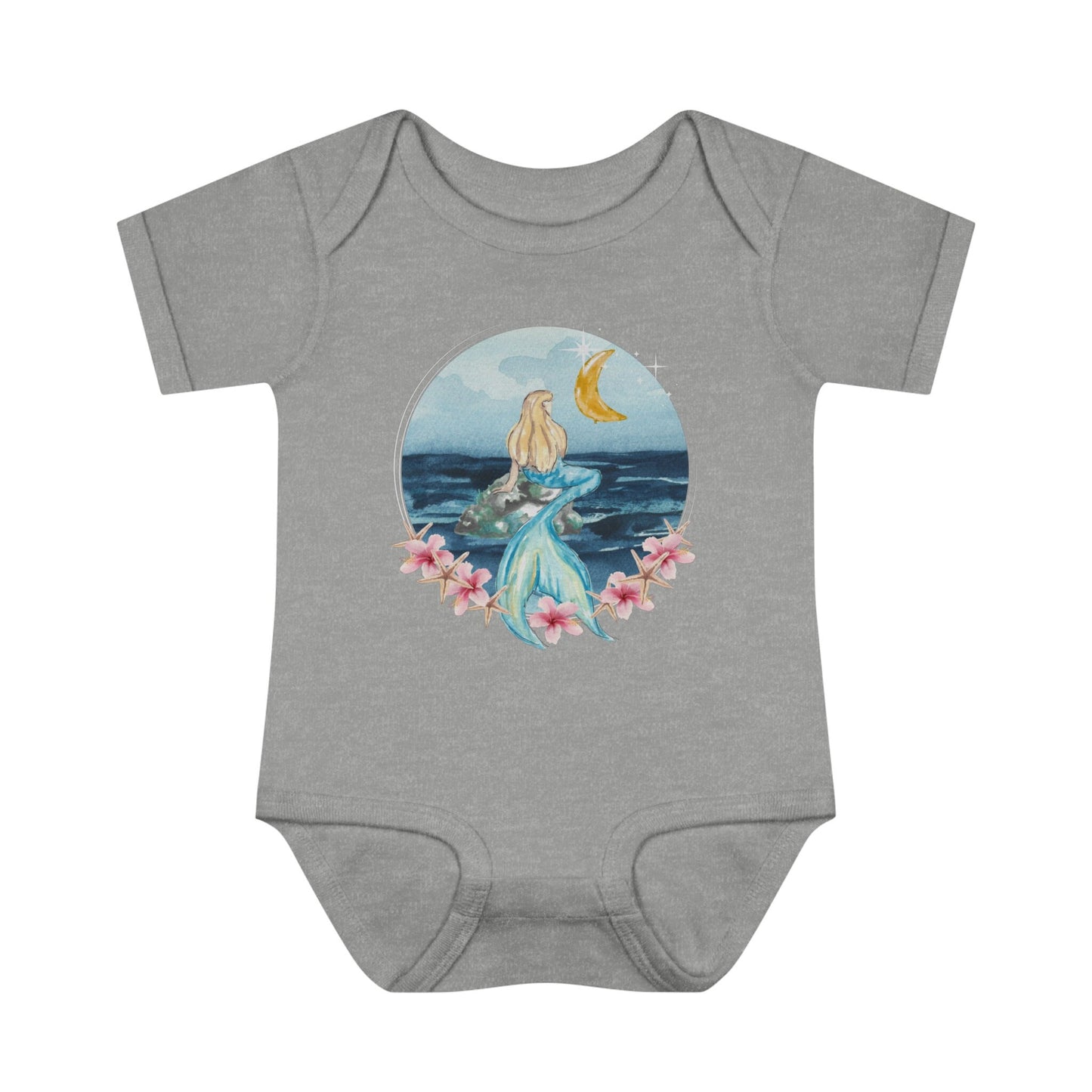 Mermaid Baby Bodysuit Hibiscus Bodysuit Starfish Mermaidcore Moon Mystical Beachy Bodysuit Oceancore Mermaid Core First Birthday Baby Shower