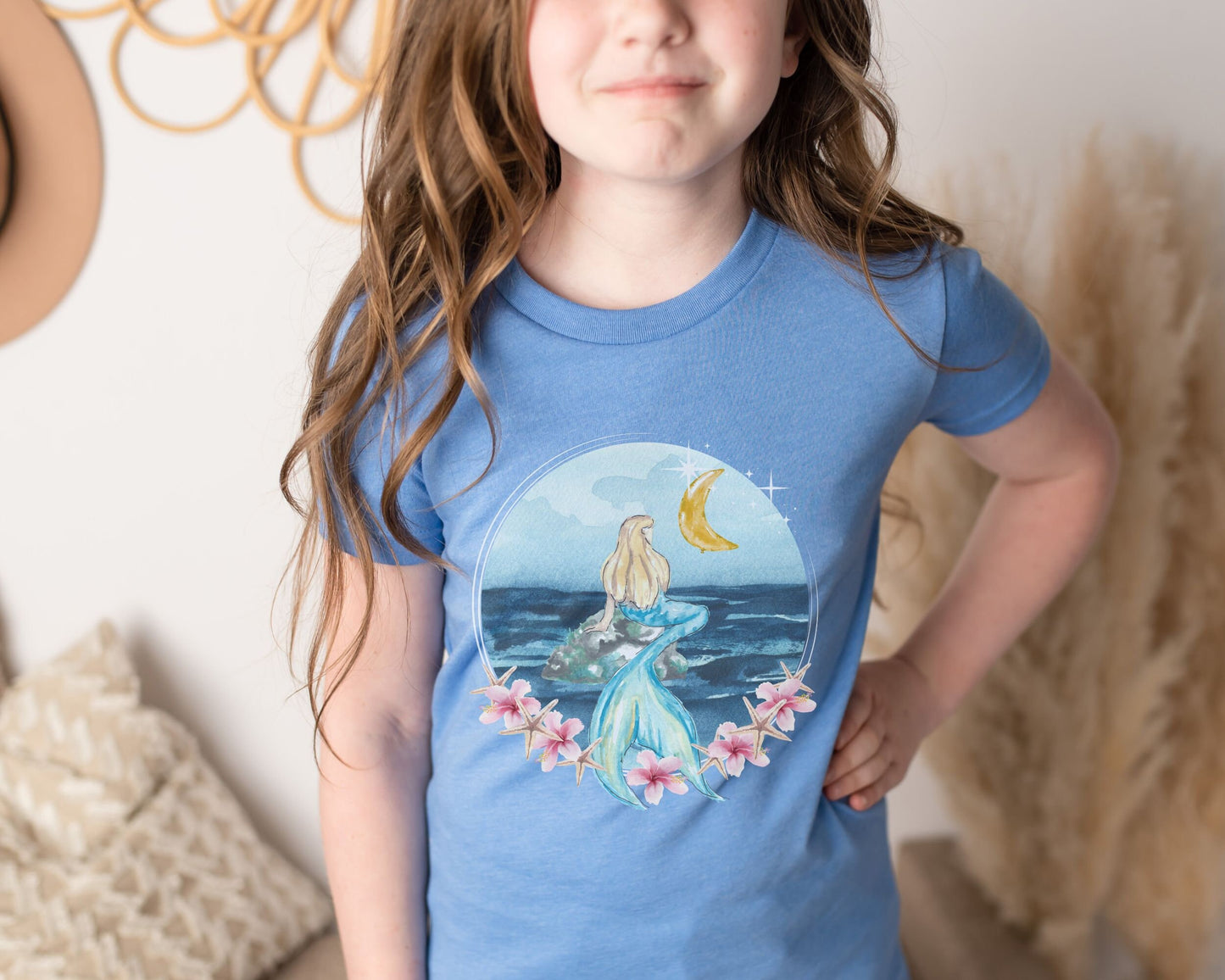 Mermaid Shirt Girl Hibiscus Shirt Starfish Moon Kids Shirt Ocean TShirt Oceancore MermaidCore Mermaid Aesthetic Mermaid Birthday Shirt Girl