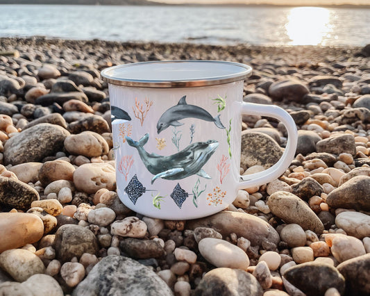 Ocean Whale Mug Shark Mug Octopus Camp Mug Oceancore Mermaidcore Beach Gifts Sea Botanical Coffee Mug Orca Mug Dolphin Enamel Camping Mug