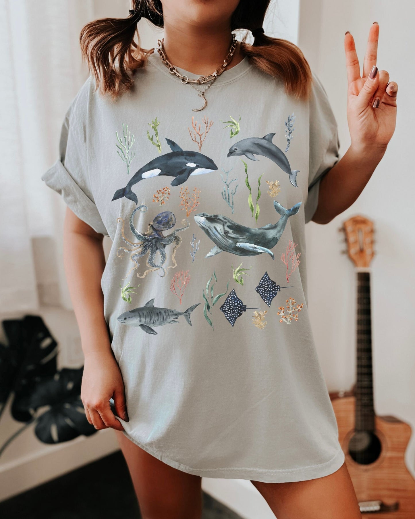 Coral Reef Whale Shirt Octopus Shirt Oceancore Mermaidcore Mermaid Aeesthetic Beachy Shirt Orca TShirt Marine Animals Manta Ray Shark Shirt