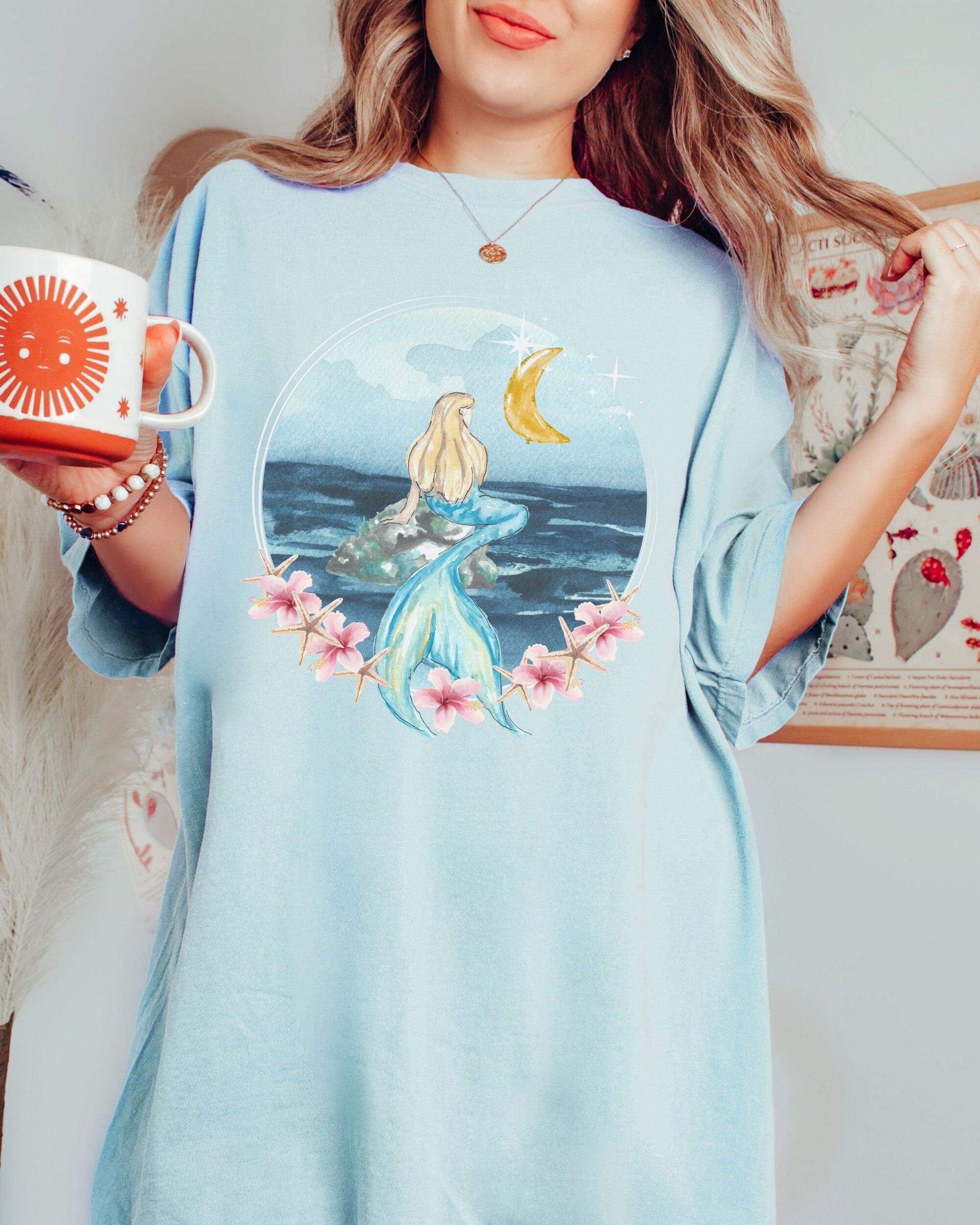 Mermaidcore Shirt Mermaid Core Comfort Colors Shirt BOHO Beachy Shirts Coconut Girl Oceancore Hibiscus Shirt Mystical Moon Beach Shirt