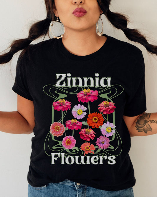 Zinnia Flowers Shirt Wild Flowers Tshirt Boho Wildflowers Shirt Cottagecore Clothes Botanical Nature Shirt Fairycore Gardener Gift