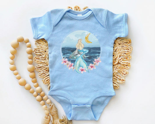 Mermaid Baby Bodysuit Hibiscus Bodysuit Starfish Mermaidcore Moon Mystical Beachy Bodysuit Oceancore Mermaid Core First Birthday Baby Shower