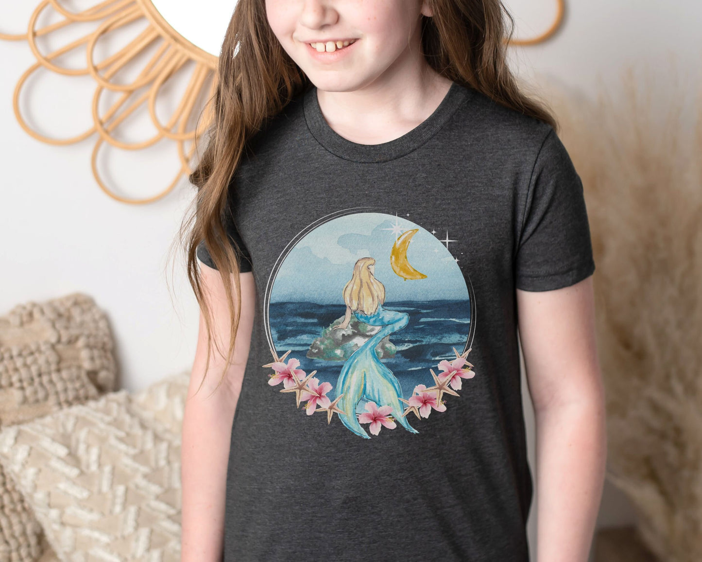 Mermaid Shirt Girl Hibiscus Shirt Starfish Moon Kids Shirt Ocean TShirt Oceancore MermaidCore Mermaid Aesthetic Mermaid Birthday Shirt Girl