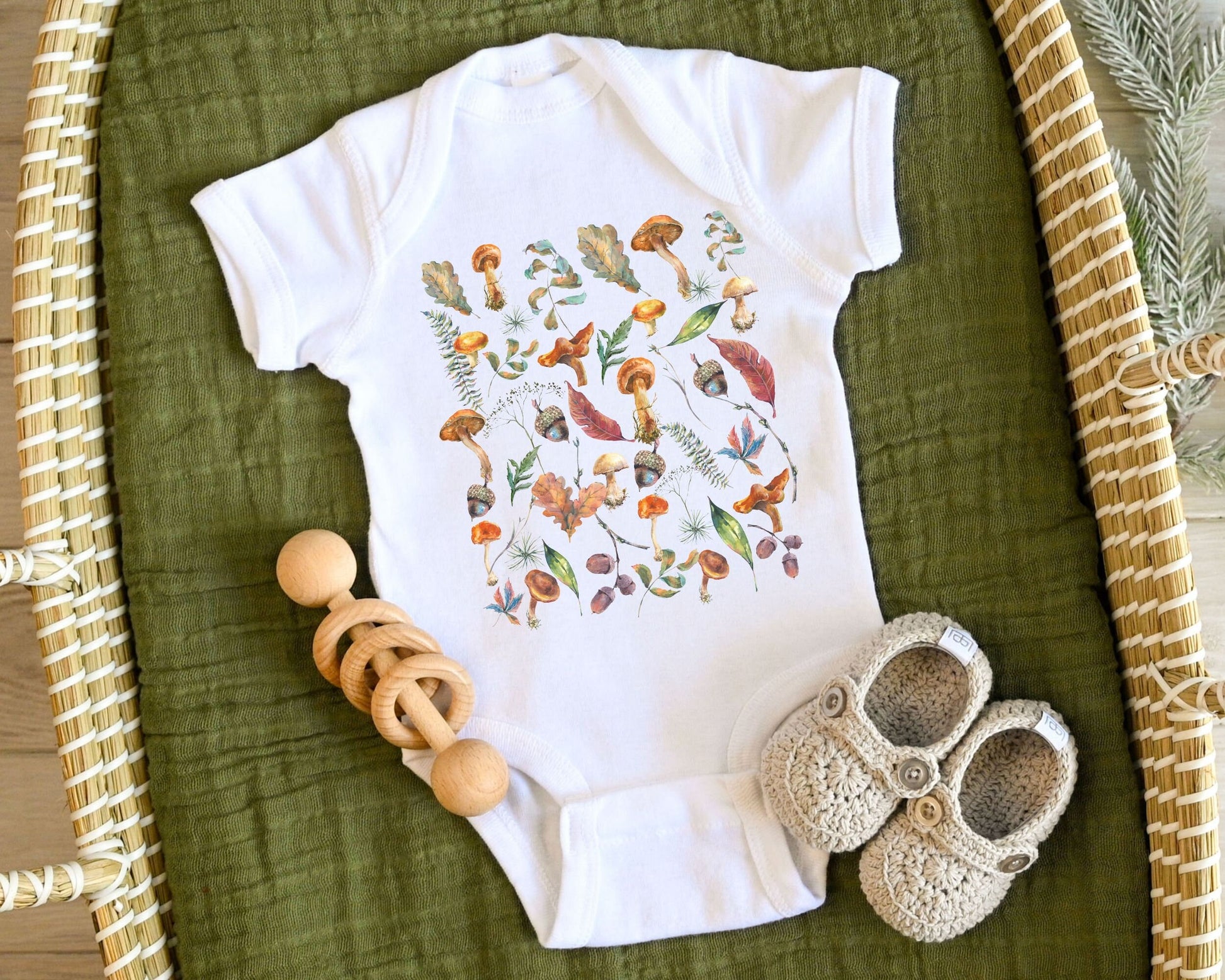 Mushroom Bodysuit Gender Neutral Baby Clothes Forestcore Naturecore Autumn Cottagecore Baby Clothes BOHO Baby Mushroom baby clothes