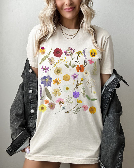 Pressed Flowers Shirt Wild Flowers Shirt Boho Wildflower Tshirt Cottagecore Clothes Fairycore Shirt Botanical Forestcore Cottage Core Shirt