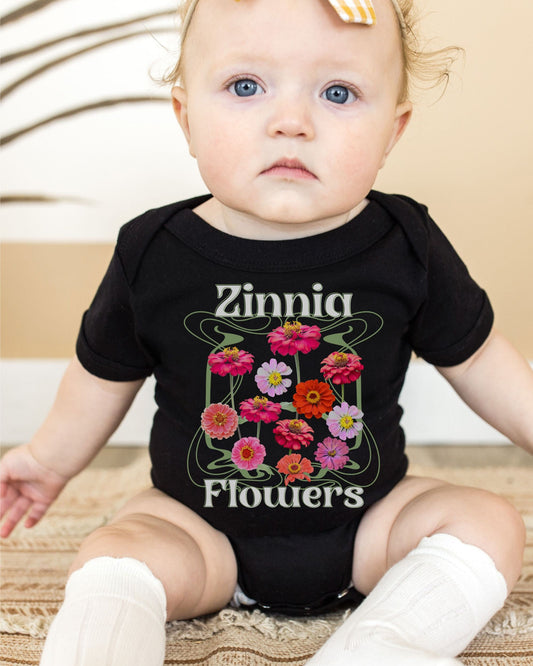 Zinnia Flowers Baby Bodysuit, Cottagecore Baby Clothes, Boho Baby Wildflowers Bodysuit, Baby Girl Clothes Fairycore Flowers 1st Birthday