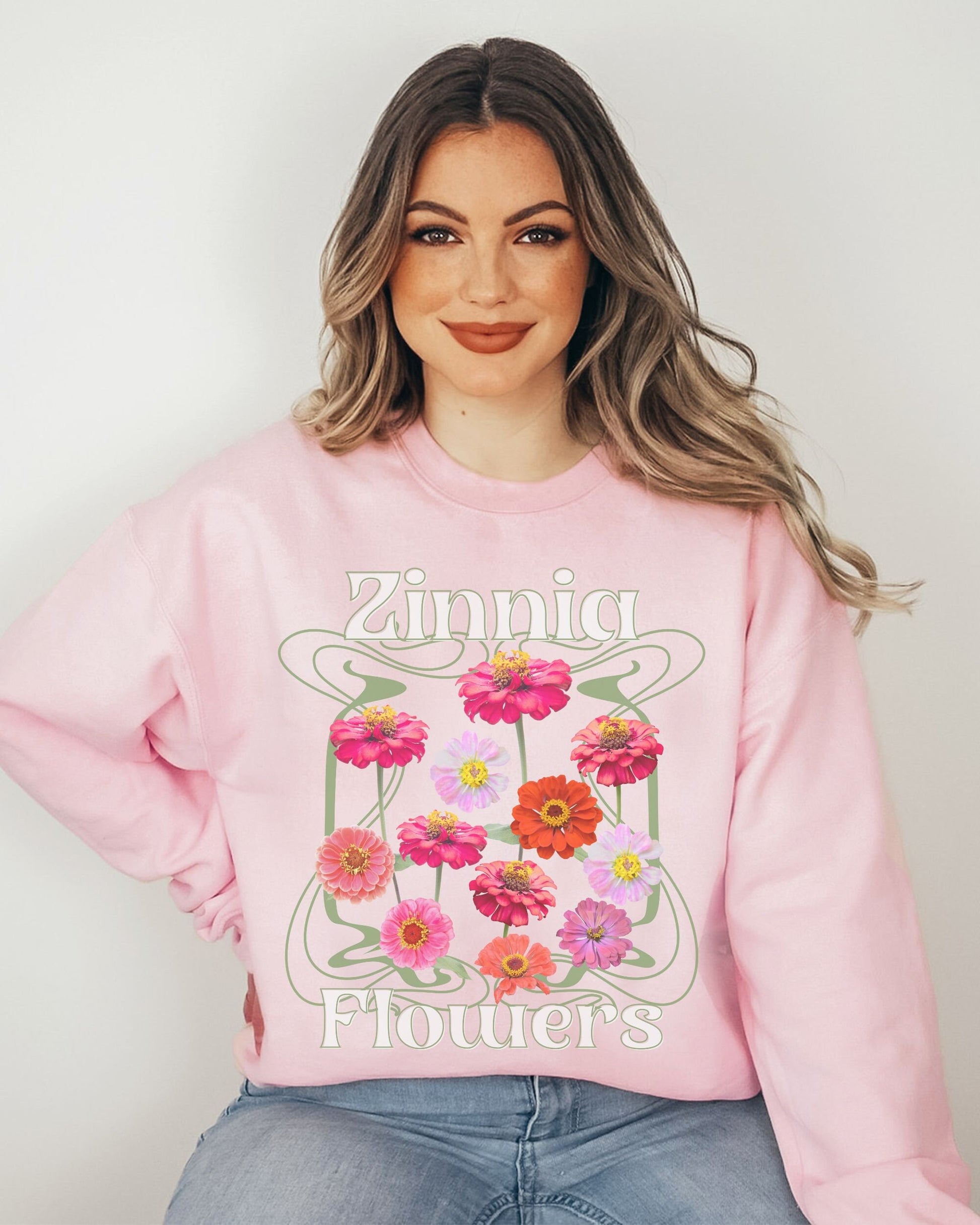 Zinnia Wild Flowers Crewneck Sweatshirt Cottagecore Clothes Boho Sweatshirt Cottagecore Sweater Pressed Flower Shirt Garden Lover Gift