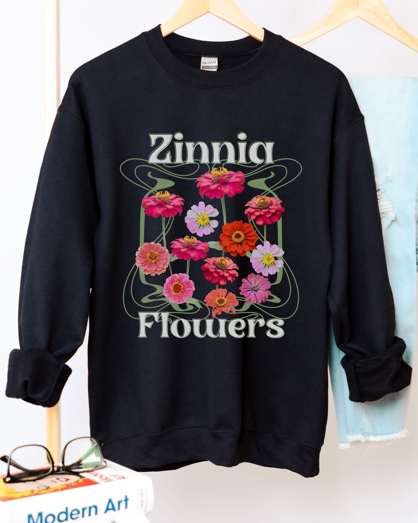 Zinnia Wild Flowers Crewneck Sweatshirt Cottagecore Clothes Boho Sweatshirt Cottagecore Sweater Pressed Flower Shirt Garden Lover Gift