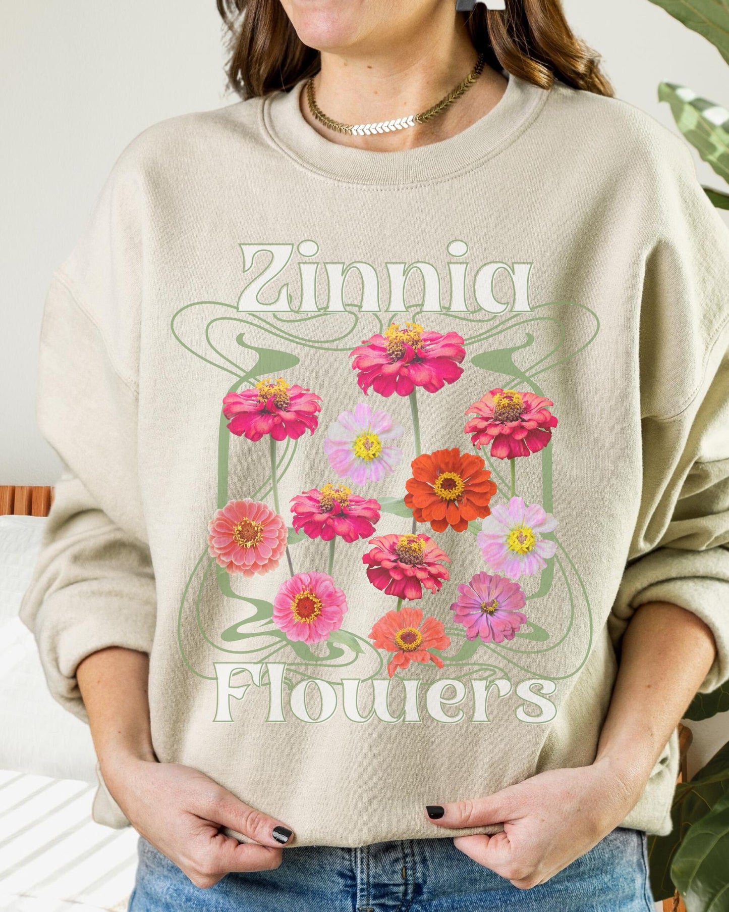 Zinnia Wild Flowers Crewneck Sweatshirt Cottagecore Clothes Boho Sweatshirt Cottagecore Sweater Pressed Flower Shirt Garden Lover Gift