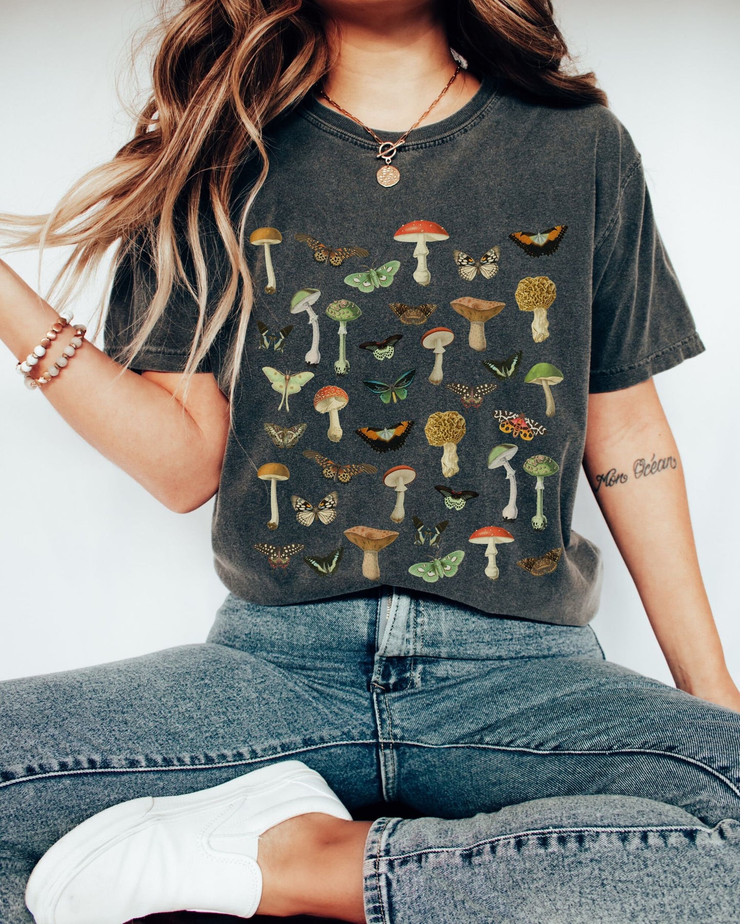 Moth Shirt Mushrooms Shirt Dark Cottagecore Clothes Comfort Colors Tee Fairycore Shirt Goblincore ForestCore Butterflies Shirt