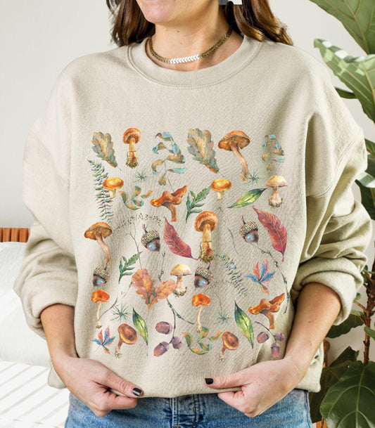 Autumn Cottagecore Sweatshirt Mushroom Sweatshirt BOHO Fall Botanical Shirt Fall Leaves Sweatshirt Forestcore Shirt Cottagecore Sweater