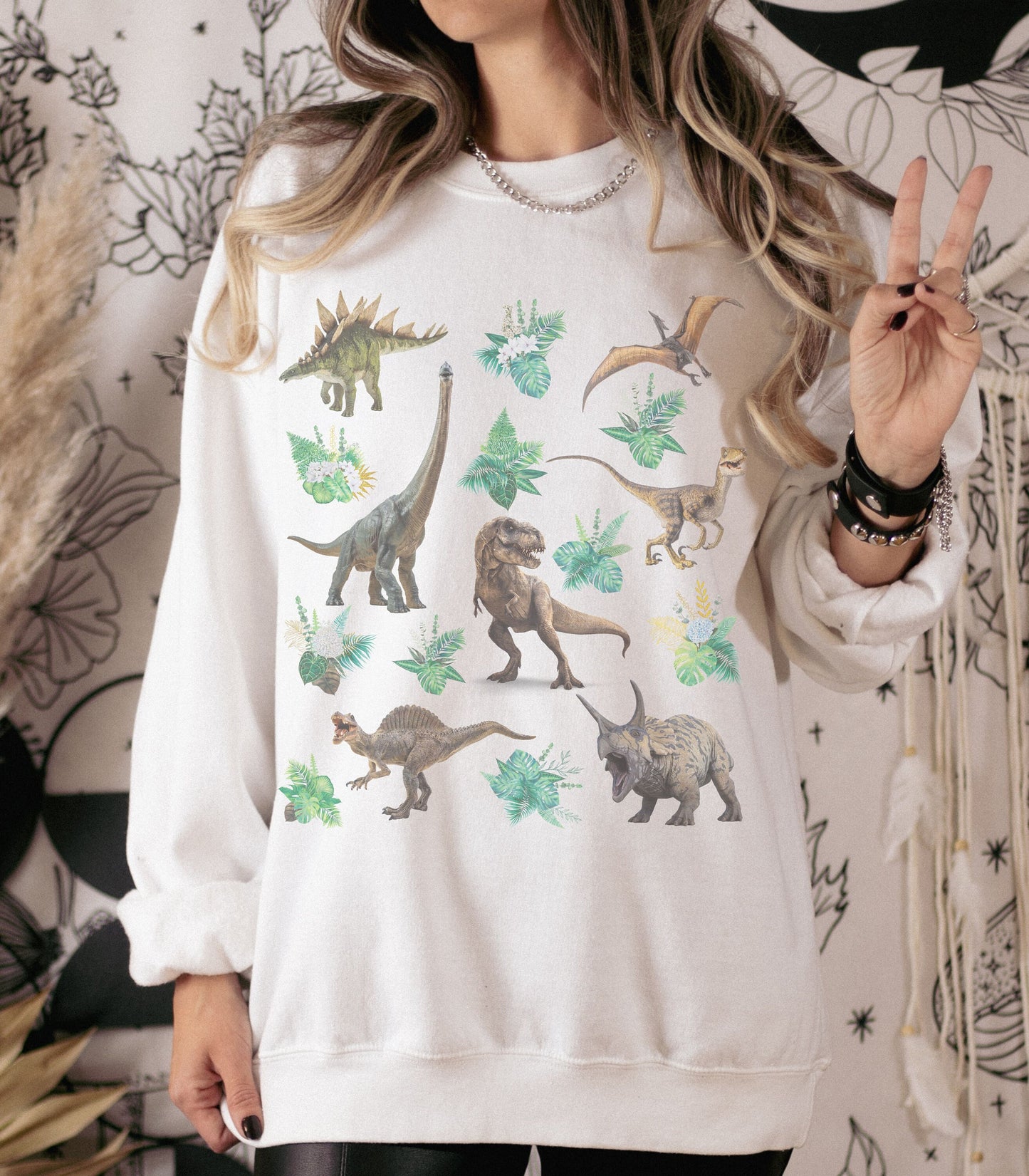 Dinosaur Sweatshirt Botanical Crewneck Sweatshirt Dinosaur Sweater Adult Dinosaur Shirt Cottagecore BOHO Dino Sweatshirt Mom Sweatshirt