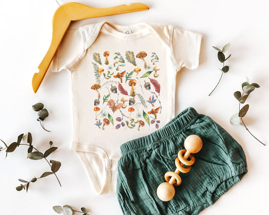 Mushroom Bodysuit Gender Neutral Baby Clothes Forestcore Naturecore Autumn Cottagecore Baby Clothes BOHO Baby Mushroom baby clothes