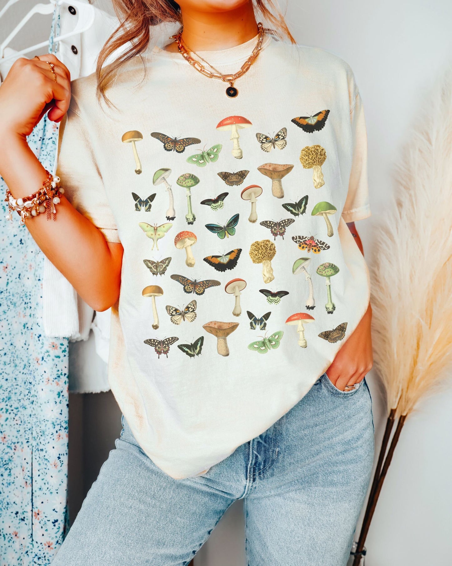 Moth Shirt Mushrooms Shirt Dark Cottagecore Clothes Comfort Colors Tee Fairycore Shirt Goblincore ForestCore Butterflies Shirt