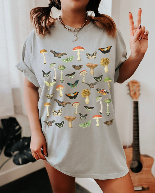 Moth Shirt Mushrooms Shirt Dark Cottagecore Clothes Comfort Colors Tee Fairycore Shirt Goblincore ForestCore Butterflies Shirt