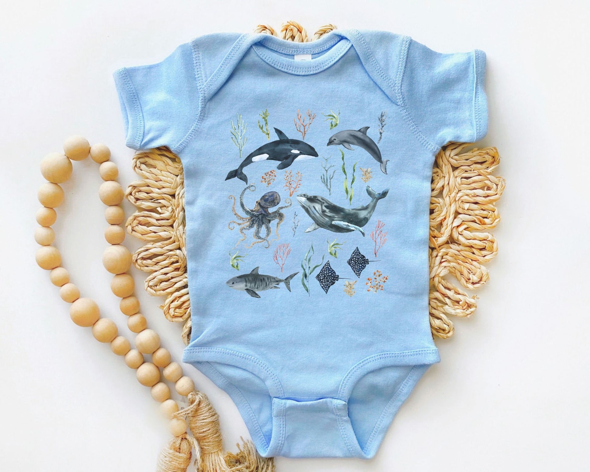 OceanCore Whale Baby Bodysuit Orka Octopus Dolphin Shark Bodysuit Ocean 1st Birthday BOHO Baby Mermaidcore Nature Lover Sea Animal