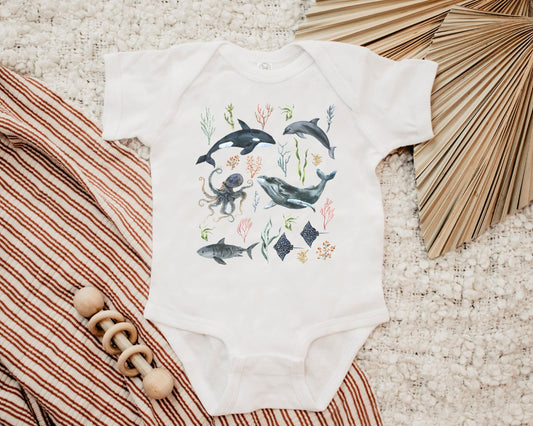 OceanCore Whale Baby Bodysuit Orka Octopus Dolphin Shark Bodysuit Ocean 1st Birthday BOHO Baby Mermaidcore Nature Lover Sea Animal
