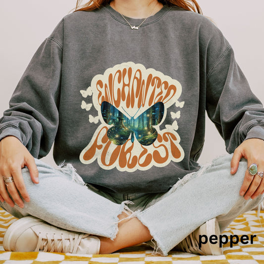Butterfly Sweatshirt Comfort Colors Witchy Enchanted Forest Crewneck Forestcore Fairy Core Mushroom Sweater Goblincore Dark Cottagecore