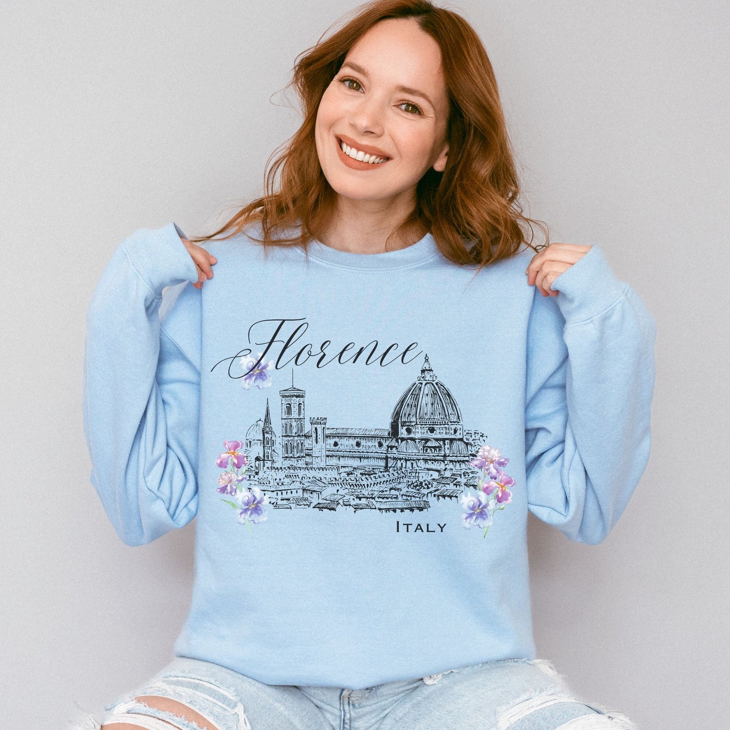 Florence Italy Sweatshirt, Travel Sweatshirt Italy Shirt Romantic Italian Aesthetic Light Academia Honeymoon Sweatshirt Wildflower Shirt