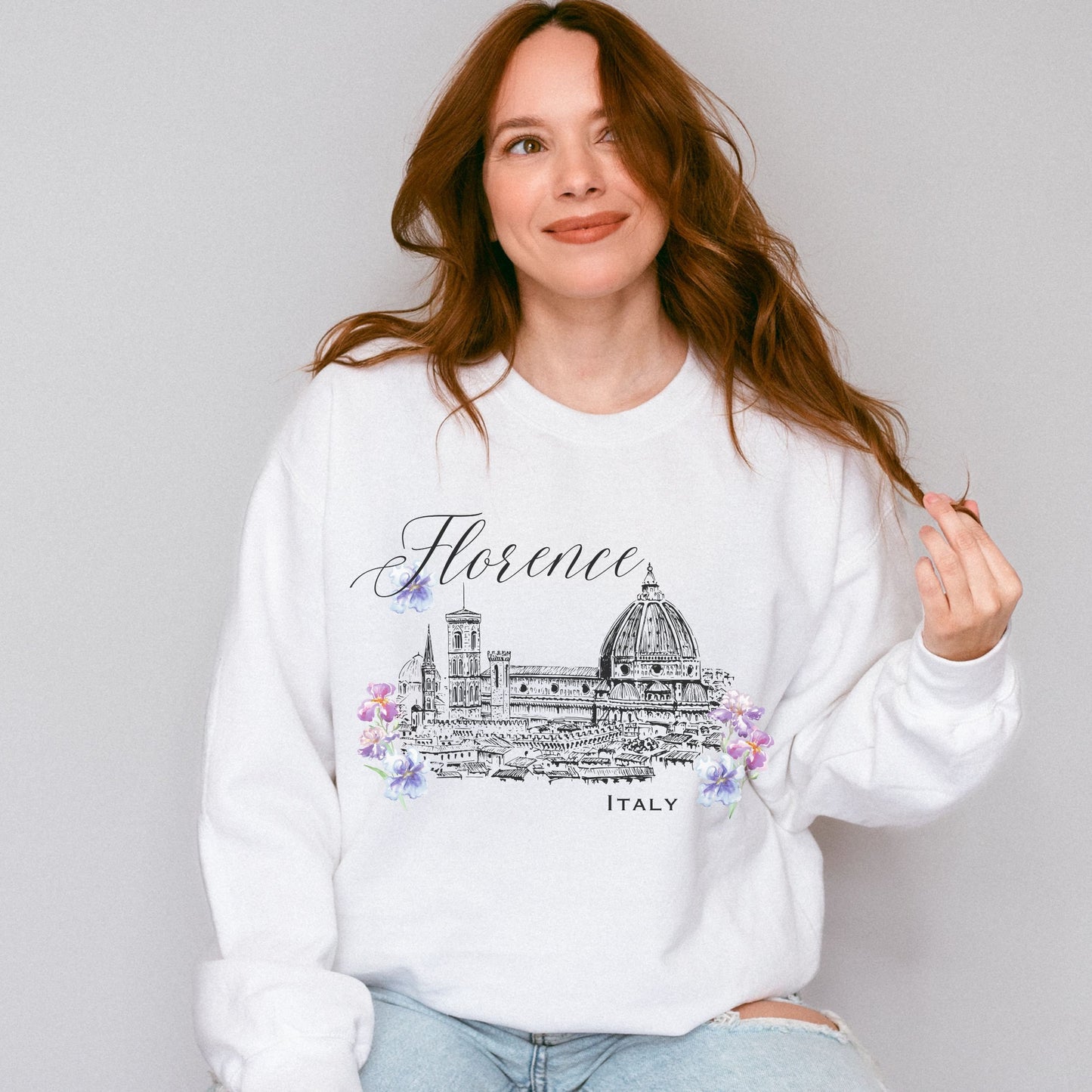 Florence Italy Sweatshirt, Travel Sweatshirt Italy Shirt Romantic Italian Aesthetic Light Academia Honeymoon Sweatshirt Wildflower Shirt