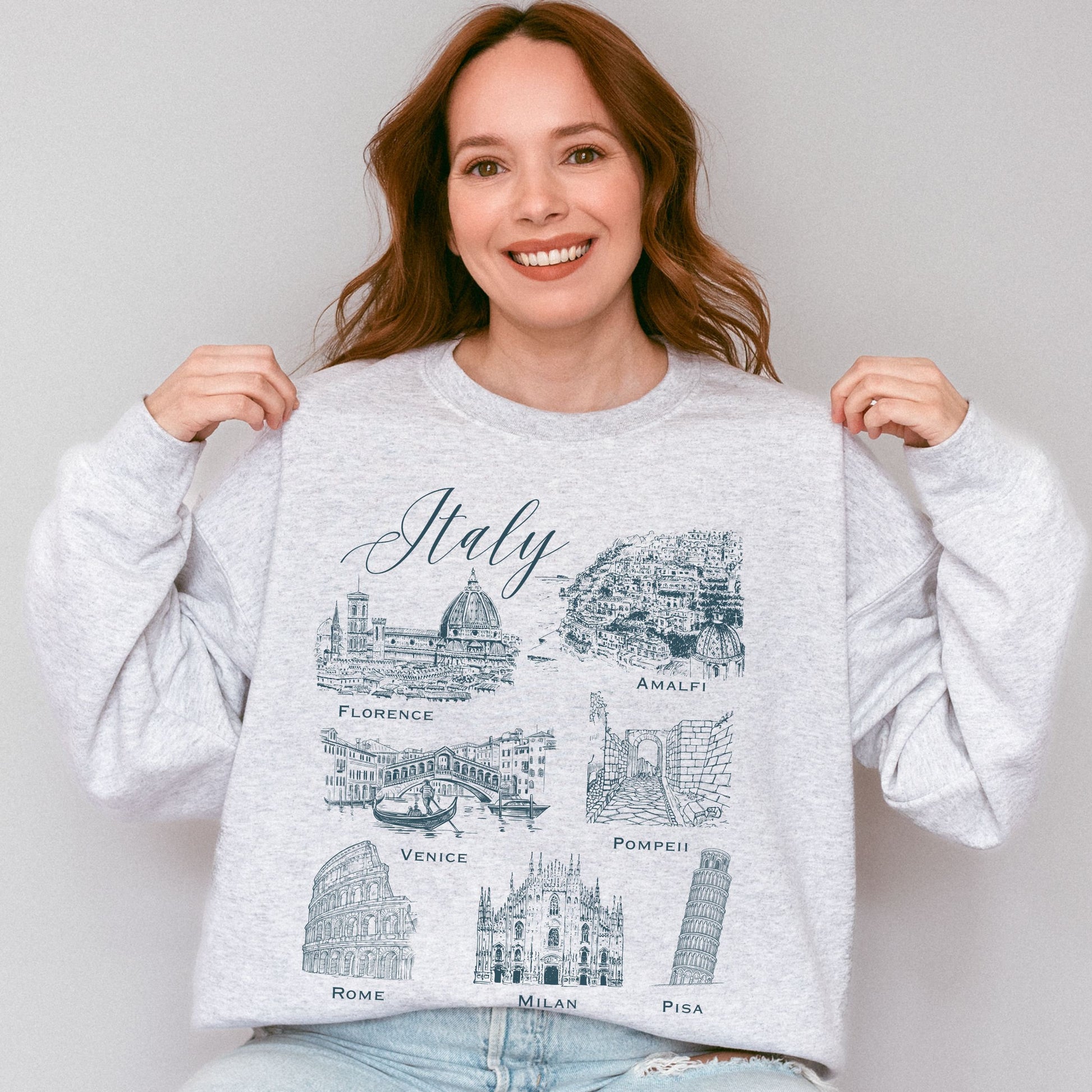 Italy Sweatshirt Italian Locations Shirt Florence Rome Venice Pompei Milan Pisa Amalfi Italy Ancient Ruins Shirt Light Academia Crewneck