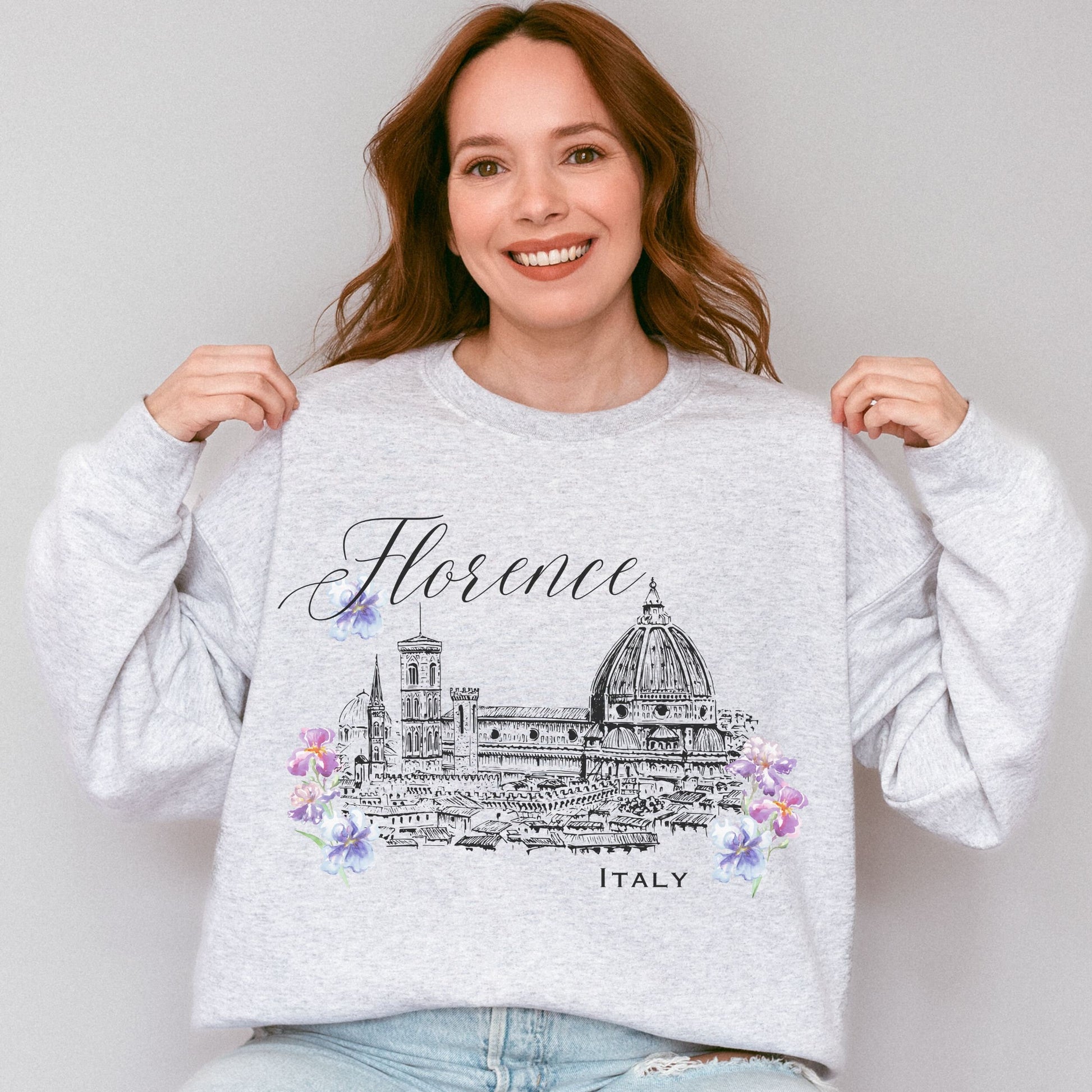 Florence Italy Sweatshirt, Travel Sweatshirt Italy Shirt Romantic Italian Aesthetic Light Academia Honeymoon Sweatshirt Wildflower Shirt