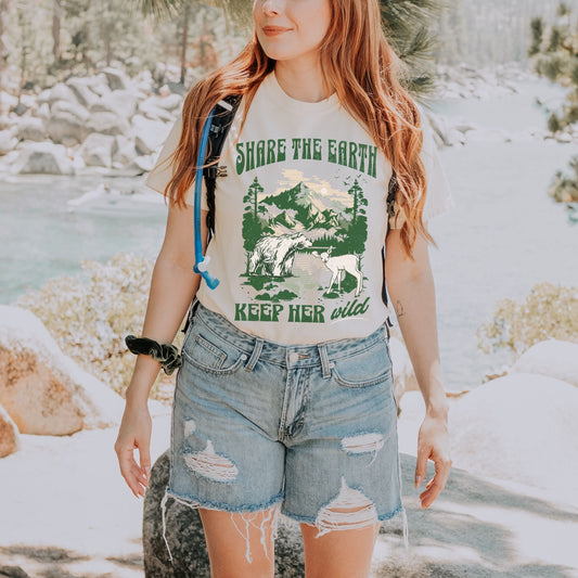Share the Earth Comfort Colors Graphic Tee, Granola Girl Shirt Granola Aesthetic Forestcore Mountain Shirt Colorado Wild Animals Shirt