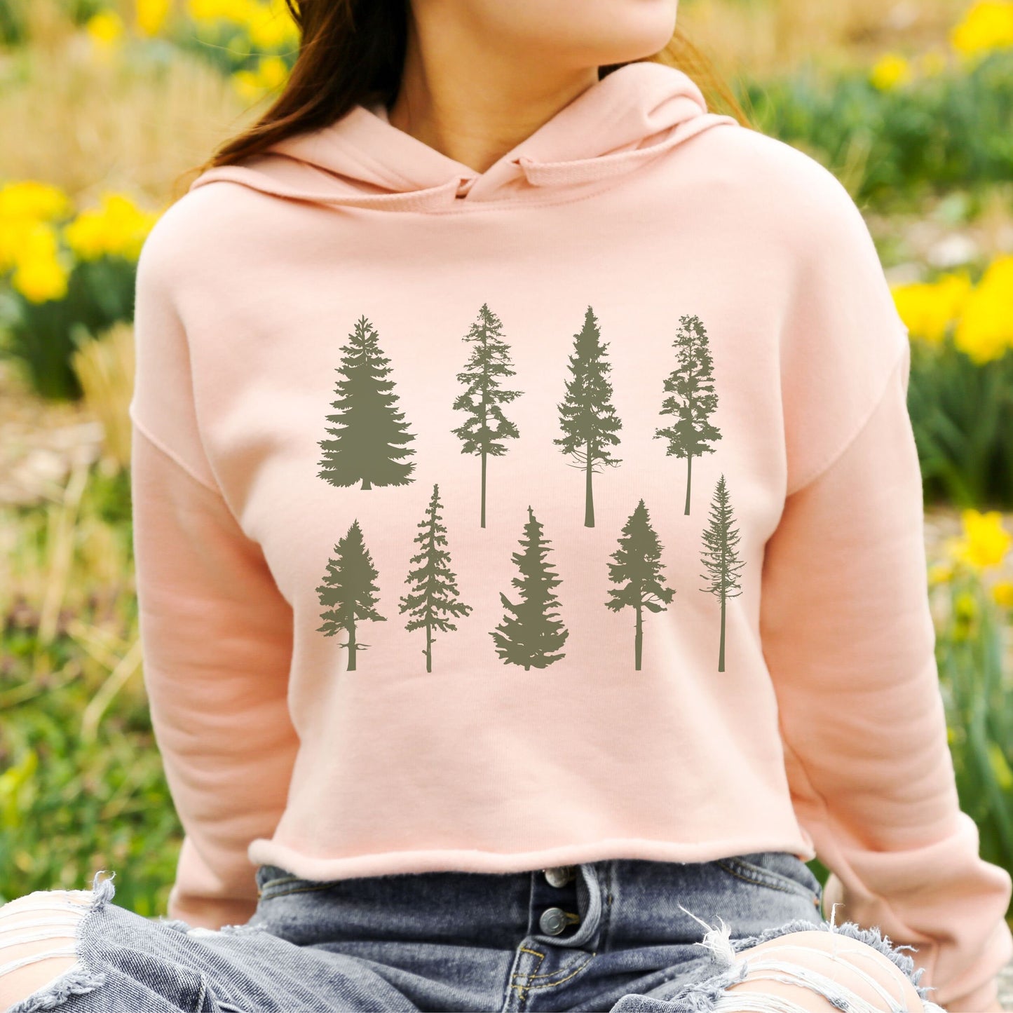 Forest Trees Silhouette Cropped Hoodie Granola Girl Aesthetic Nature Hoodie ForestCore Sweatshirt Outdoors Adventurer Cropped Shirt