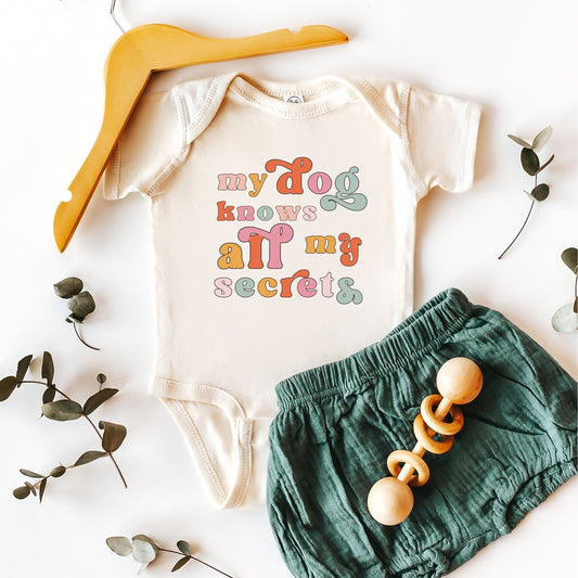My Dog Knows All My Secrets Dog Bodysuit for Baby, Human Sibling Shirt, Baby Gift for Dog Lover, Dog Themed Baby Baby Shower 1st Birthday