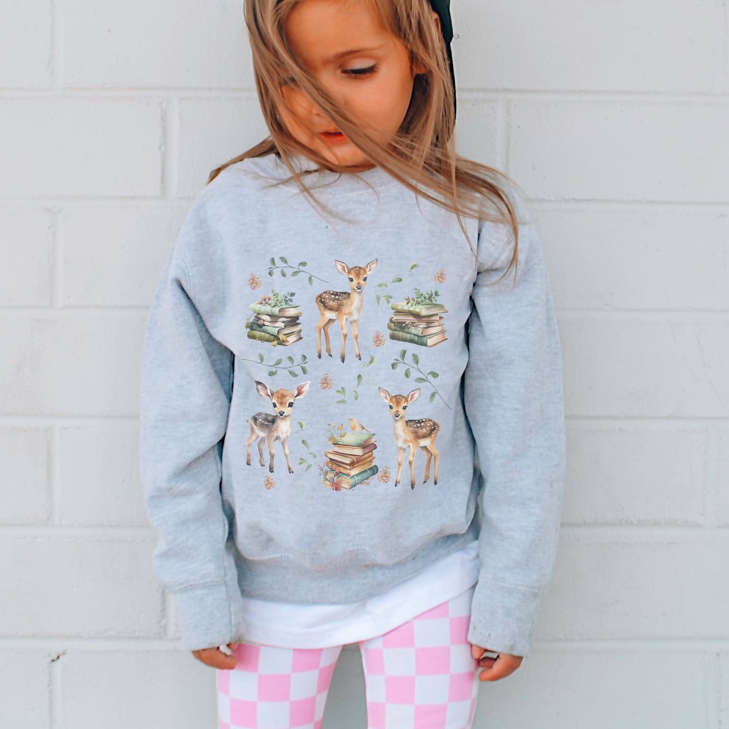 Deer Shirt Girls Reindeer Sweatshirt Bookish Sweatshirt Cottagecore Sweater for Kids Fawn Toddler Sweatshirt Cottagecore Clothes Books Shirt