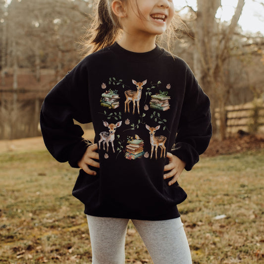 Deer Shirt Girls Reindeer Sweatshirt Bookish Sweatshirt Cottagecore Sweater for Kids Fawn Toddler Sweatshirt Cottagecore Clothes Books Shirt